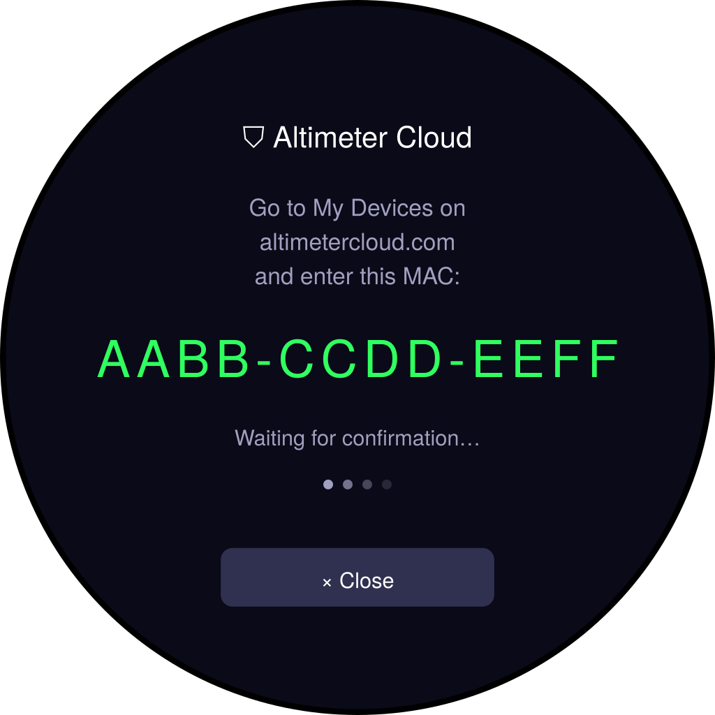 Altimeter Cloud pairing screen