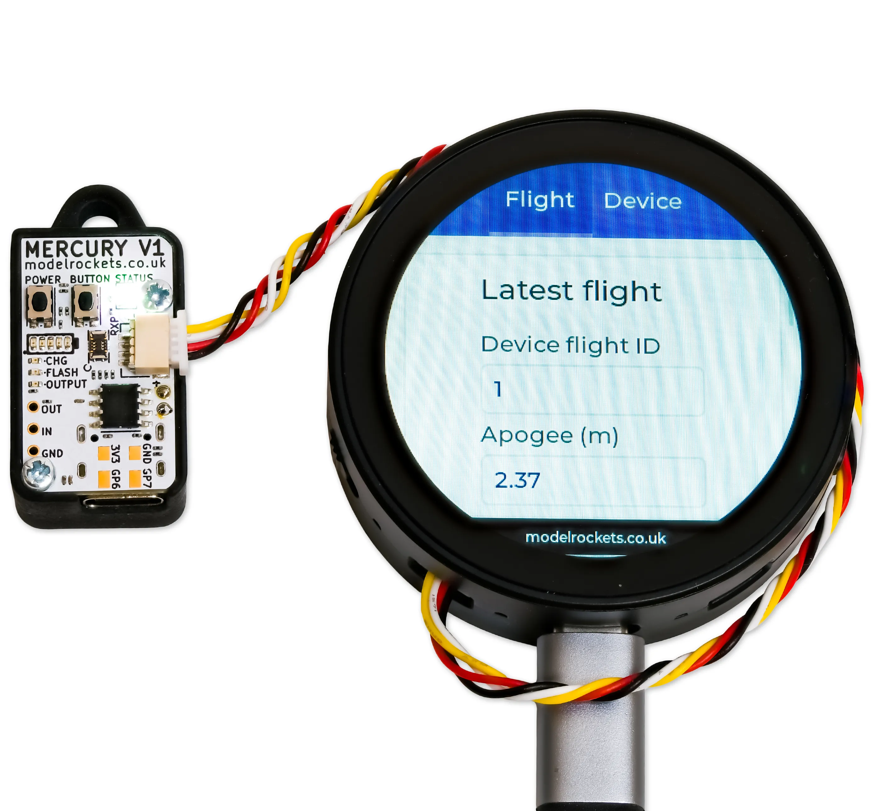 Snapshot screen for Mercury V1 altimeter to view flight summaries