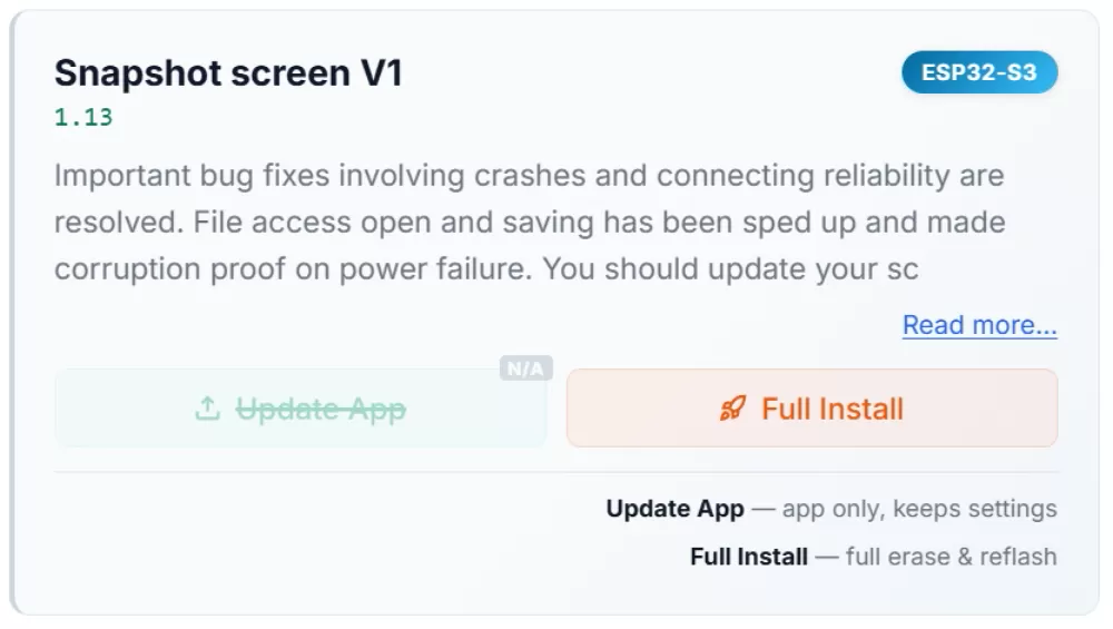 Install button next to latest firmware