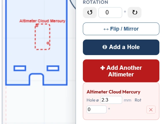 Altimeter on part with controls